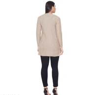 CALPTON Self Design/Knitted Design Acrylic Cream Full Sleeves Long Cardigan/ Shrug Beign - M, Cream, Acrylic, Pack of1